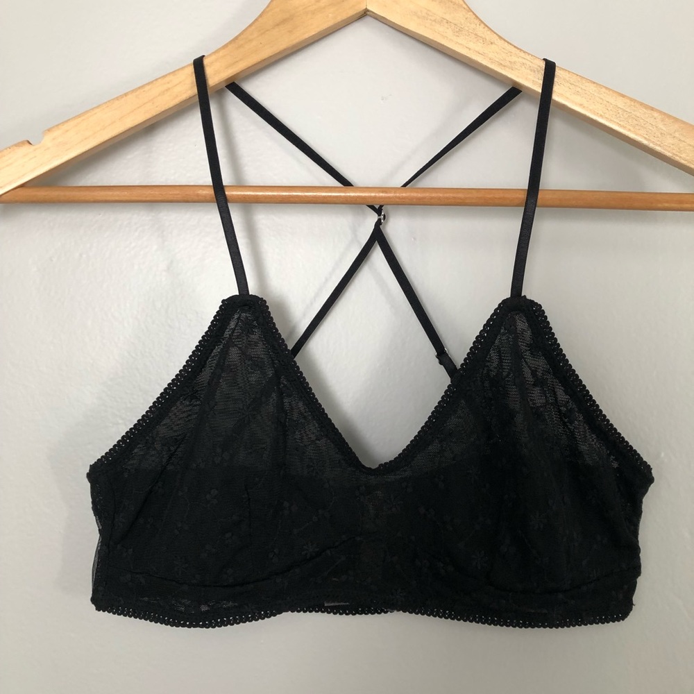 Free People Sheer Embroidered Triangle Bralette  NWOT